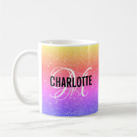 Chic Regenbogen Glitzer Monogramm Name Kaffee Tass