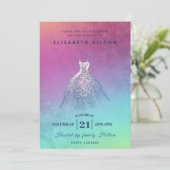 Chic Regenbogen moderne Glitzer Kleid 16 . Geburts Einladung (Stehend Vorderseite)