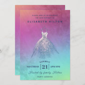 Chic Regenbogen moderne Glitzer Kleid 16 . Geburts Einladung (Vorne/Hinten)