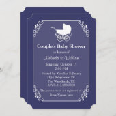 Chic Regency Blue und White Couple's Baby Dusche Einladung (Vorne/Hinten)