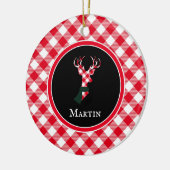 Chic Reindeer Red & White Kariert Personalisiert Keramik Ornament (Links)