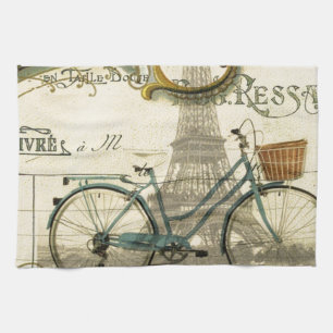 chic Reisender Vintage-Fahrräder Paris Eiffelturm Geschirrtuch