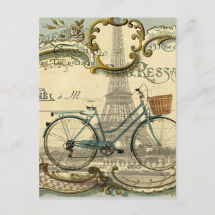 chic Reisender Vintage-Fahrräder Paris Eiffelturm Postkarte