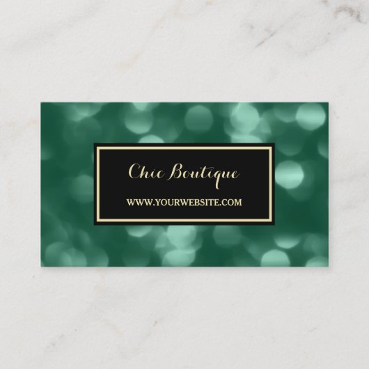 Chic Retail Boutique Glamour Green Luxe Bokeh Visitenkarte (Vorderseite)
