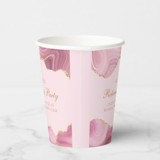 Chic Retirement Party Pink Gold Agate Custom Pappbecher (Rechts)