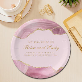 Chic Retirement Party Pink Gold Agate Custom Pappteller
