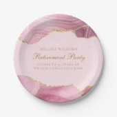 Chic Retirement Party Pink Gold Agate Custom Pappteller (Vorderseite)