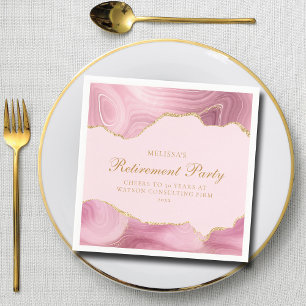 Chic Retirement Party Pink Gold Agate Custom Serviette