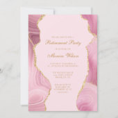 Chic Retirement Party Pink Gold Agate Einladung (Vorderseite)