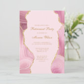Chic Retirement Party Pink Gold Agate Einladung (Stehend Vorderseite)