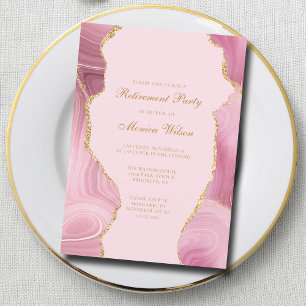 Chic Retirement Party Pink Gold Agate Einladung