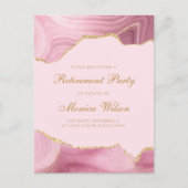 Chic Retirement Party Pink Gold Agate Einladungspostkarte (Vorderseite)