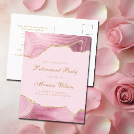 Chic Retirement Party Pink Gold Agate Einladungspostkarte
