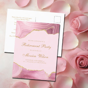 Chic Retirement Party Pink Gold Agate Einladungspostkarte