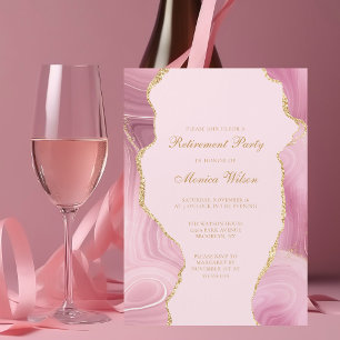 Chic Retirement Party Pink Gold Agate Magneteinladung