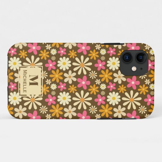 Chic Retro 70er Groovy Hippie Blume Monogramm Case-Mate iPhone Hülle (Rückseite (Horizontal))