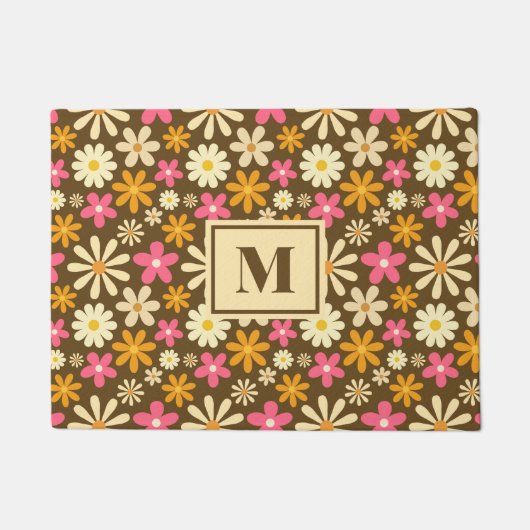 Chic Retro 70er Groovy Hippie Blume Monogramm Fußmatte (Vorderseite)