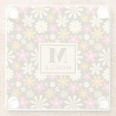Chic Retro 70er Groovy Hippie Blume Monogramm Glasuntersetzer (Rückseite)