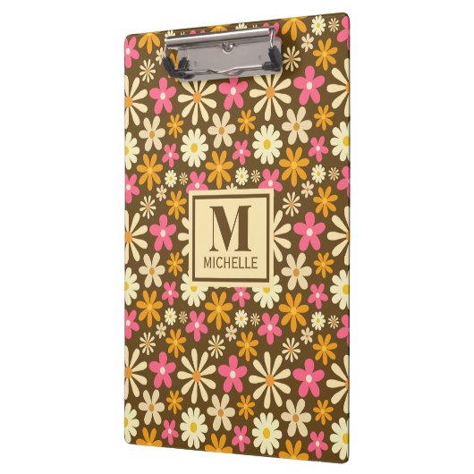 Chic Retro 70er Groovy Hippie Blume Monogramm Klemmbrett (Links)