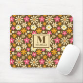 Chic Retro 70er Groovy Hippie Blume Monogramm Mousepad (Mit Mouse)