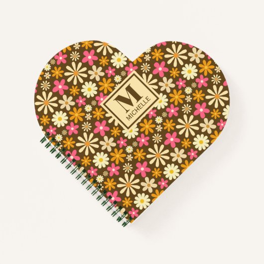 Chic Retro 70er Groovy Hippie Blume Monogramm Notizblock (Vorderseite)