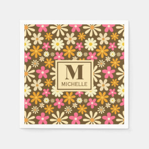 Chic Retro 70er Groovy Hippie Blume Monogramm Serviette