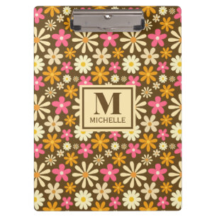 Chic Retro 70er Jahre Groovy Hippie Blumen Monogra Klemmbrett