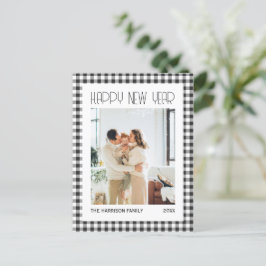 Chic Retro Black Gingham Kariertes New Year Foto Postkarte