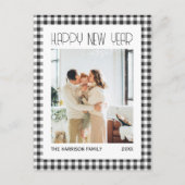Chic Retro Black Gingham Kariertes New Year Foto Postkarte (Vorderseite)