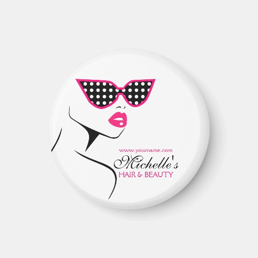 Chic Retro Black Pink Polka Dot Sonnenbrille Schön Magnet (Vorne)