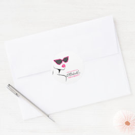 Chic Retro Black Pink Polka Dot Sonnenbrille Schön Runder Aufkleber