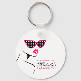 Chic Retro Black Pink Polka Dot Sonnenbrille Schön Schlüsselanhänger