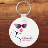 Chic Retro Black Pink Polka Dot Sonnenbrille Schön Schlüsselanhänger (Vorderseite)