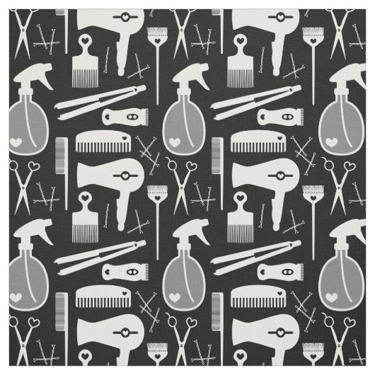 Chic Retro Black & White Hair Salon Tools Stoff (Muster)