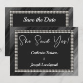 Chic Retro Black & White Pearls Save The Date (Vorne/Hinten)