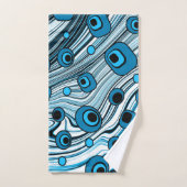 Chic Retro Blau mit Schwarz-Weiß Groovy Wavy Badhandtuch Set (Handtuch)