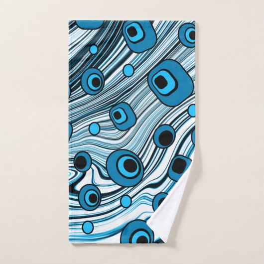 Chic Retro Blau mit Schwarz-Weiß Groovy Wavy Badhandtuch Set (Handtuch)