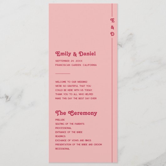 Chic Retro Blush Pink Monogram Wedding Program Programm (Vorderseite)