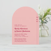 Chic Retro Bold Hot Pink & Blush Monogram Wedding Einladung (Stehend Vorderseite)