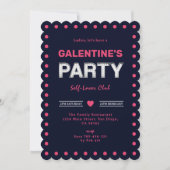 Chic Retro Bold Pink Navy Blue Galentine Party Einladung (Vorderseite)