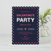 Chic Retro Bold Pink Navy Blue Galentine Party Einladung (Stehend Vorderseite)