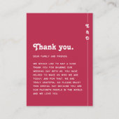 Chic Retro Bright Hot Pink Wedding Vielen Dank Platzkarte (Vorderseite)