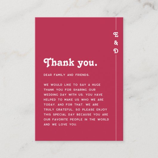 Chic Retro Bright Hot Pink Wedding Vielen Dank Platzkarte (Vorderseite)