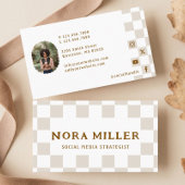 Chic Retro Checkered Pattern Content Creator Photo Visitenkarte