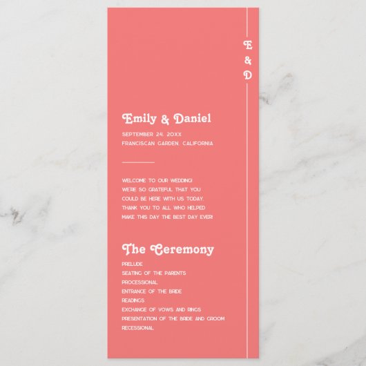Chic Retro Coral Pink Monogram Wedding Program Programm (Vorderseite)