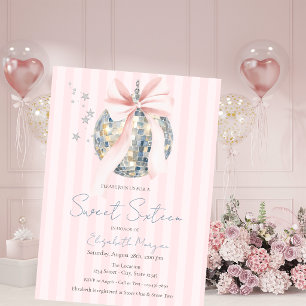 Chic Retro Disco-Kugel Schleife Rosa Streifen Swee Einladung