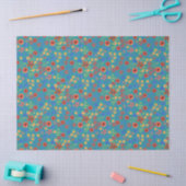 Chic Retro Ditsy mit Blumen auf aquamarinem Seidenpapier (Basteln)