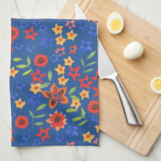 Chic Retro Floral Miniprint auf Blue Kittuch Handtuch (Viertel Falte)