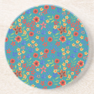 Chic Retro Floral Print auf Aquamarin Sandstone Un Untersetzer