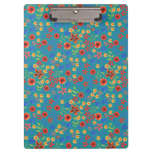 Chic Retro Floral Print auf Aquamarine Acrylklappe Klemmbrett
